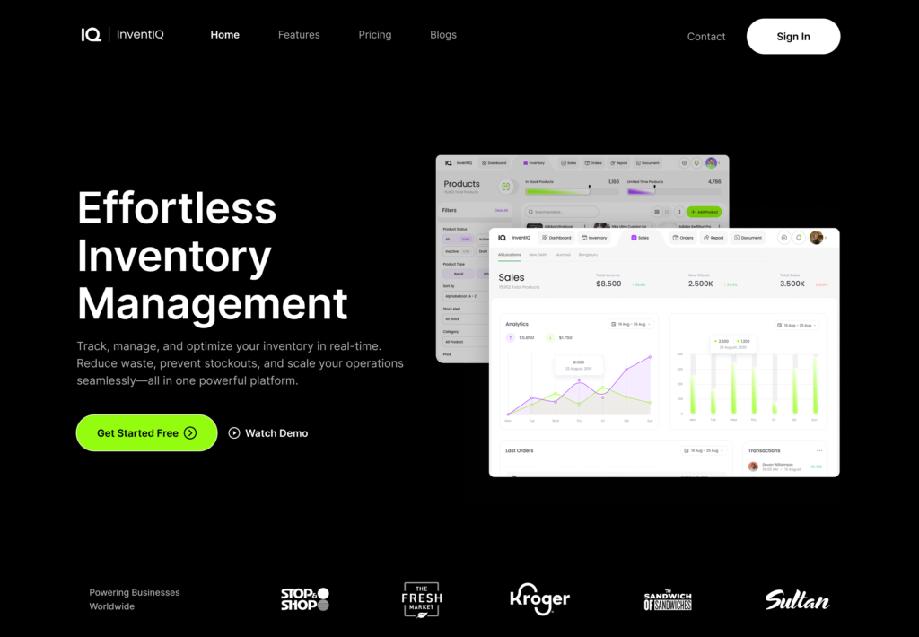 Inventory Management App Landing Page Design | Project Showcase